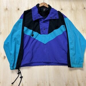 Vintage Express Jacket Mens Large Purple Teal Colorblock 1/2 Zip Windbreaker 90s